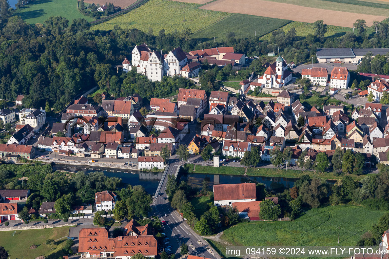 Aerial view of Palace Scheer in Scheer in the state Baden-Wurttemberg, Germany