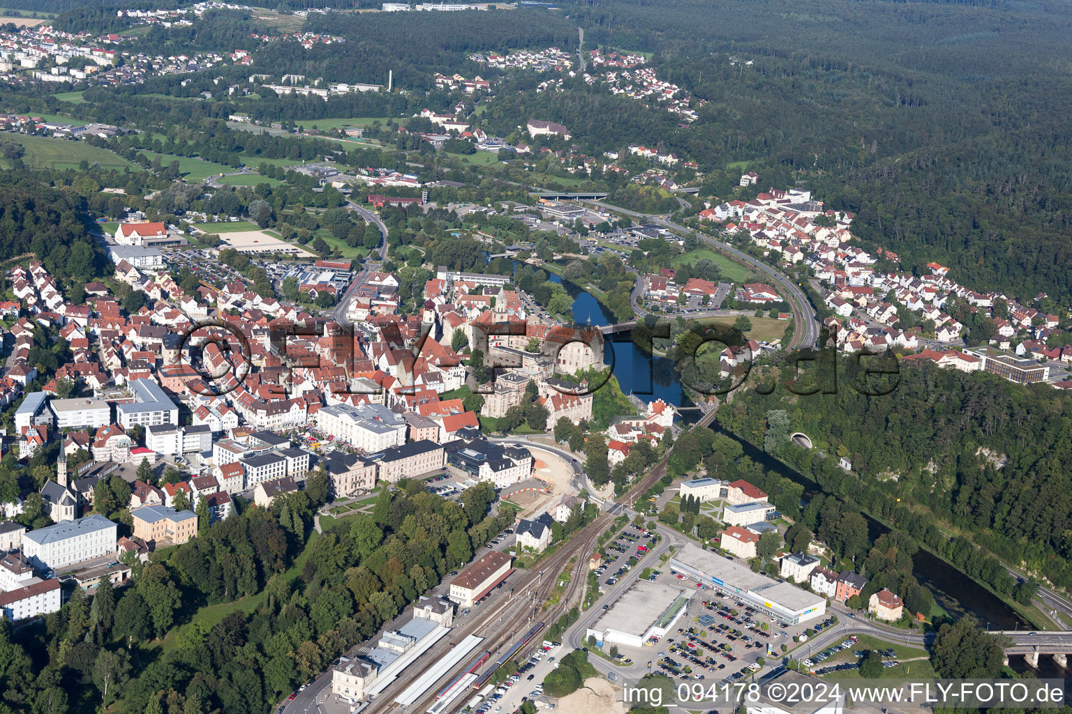 Aerial photograpy of Sigmaringen in the state Baden-Wuerttemberg, Germany