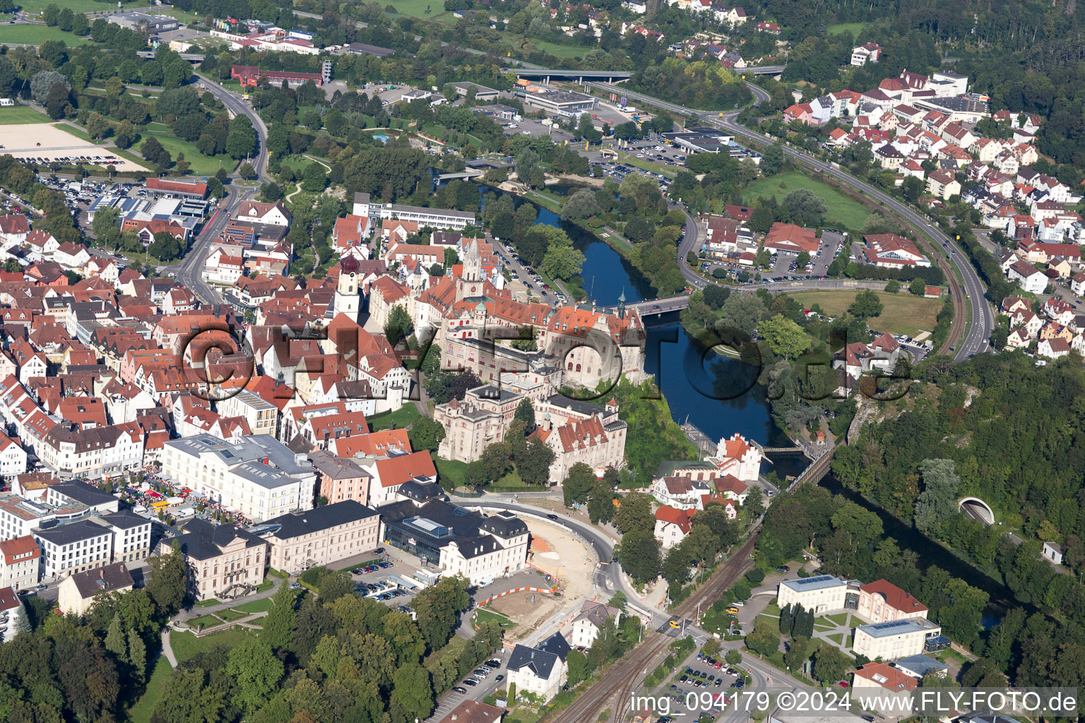 Oblique view of Sigmaringen in the state Baden-Wuerttemberg, Germany