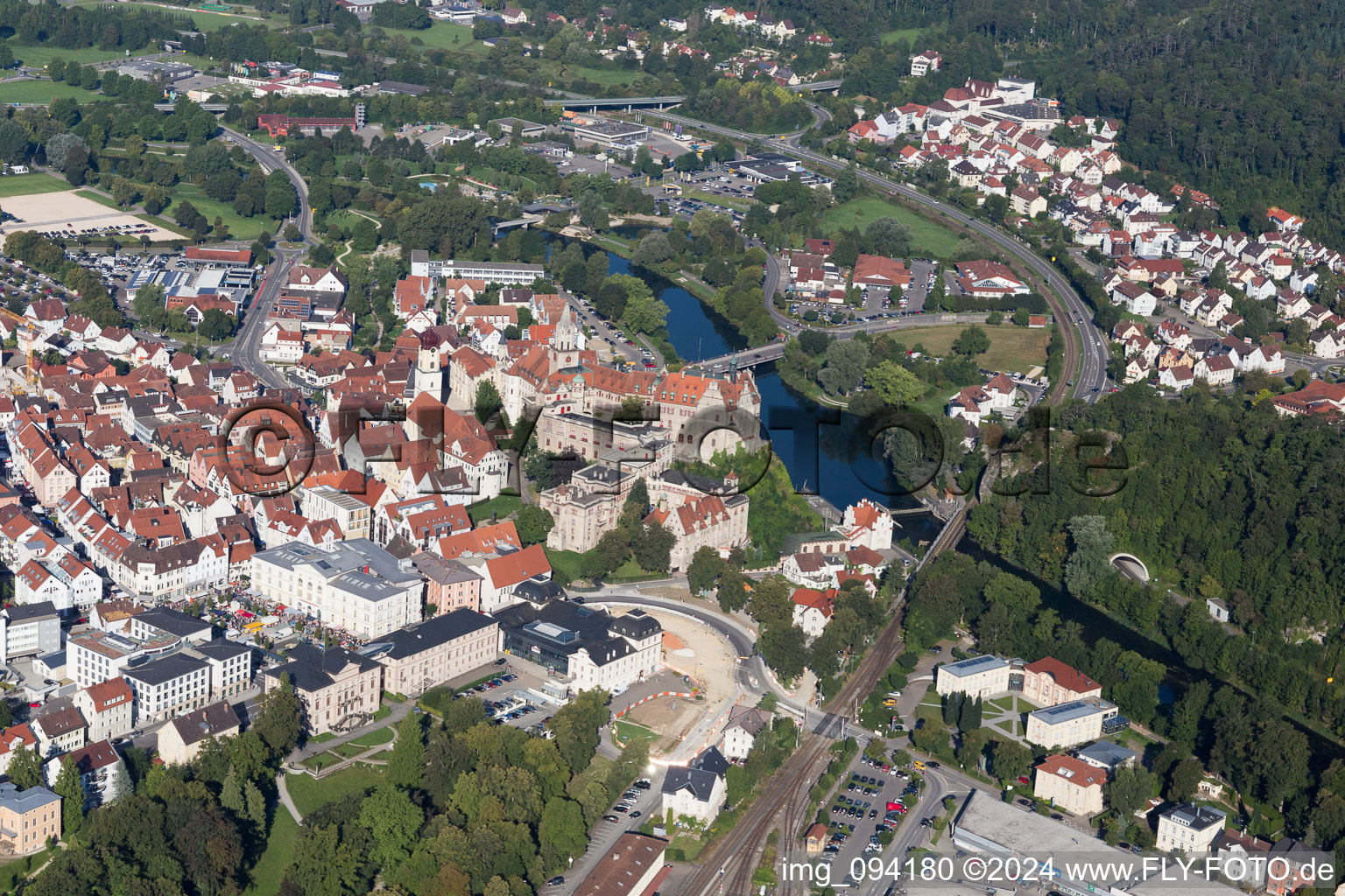 Sigmaringen in the state Baden-Wuerttemberg, Germany from above