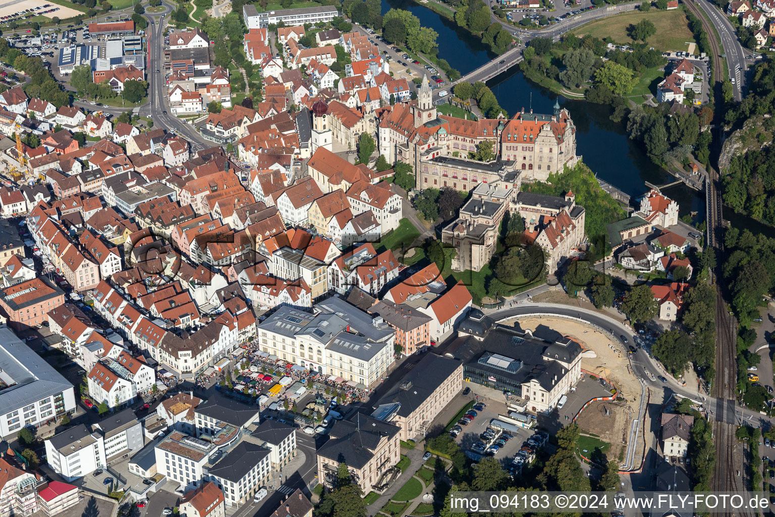 Castle of Sigmaringen between Danube and old town of Sigmaringen in the state Baden-Wurttemberg, Germany