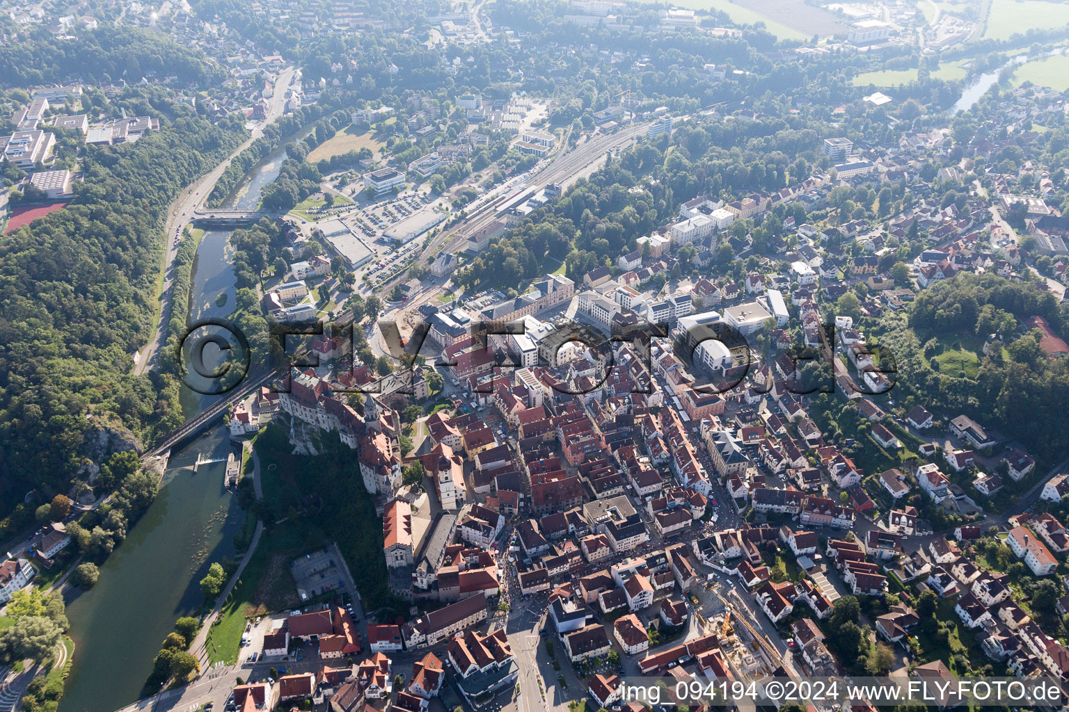 Sigmaringen in the state Baden-Wuerttemberg, Germany viewn from the air