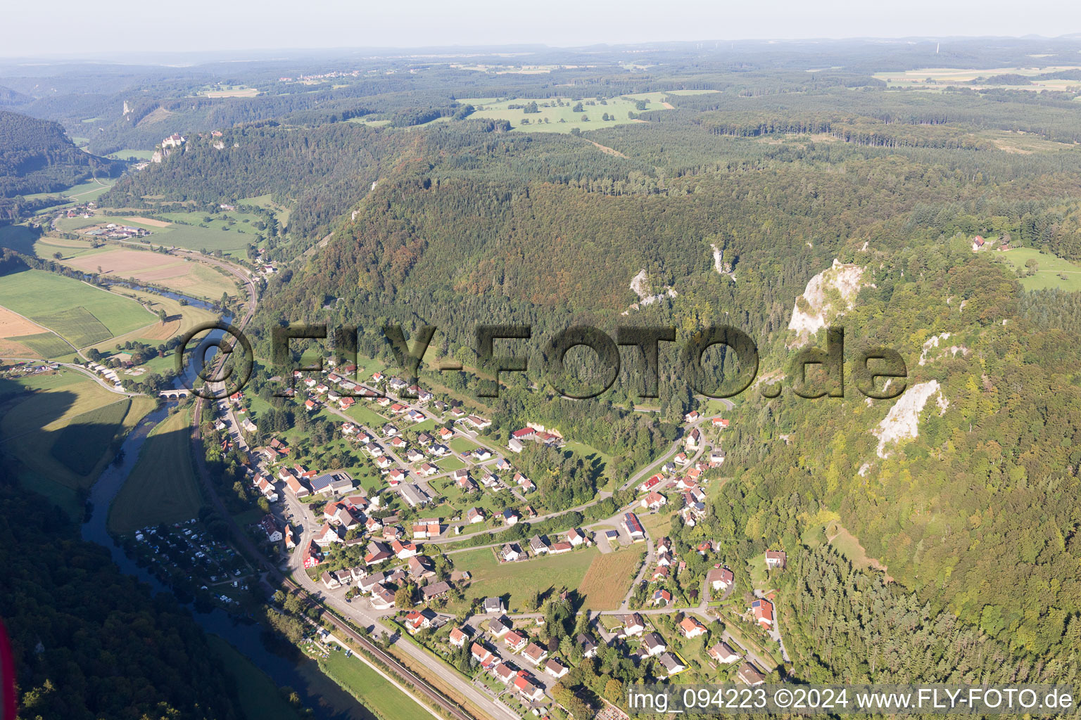 From northeast in the district Hausen im Tal in Beuron in the state Baden-Wuerttemberg, Germany