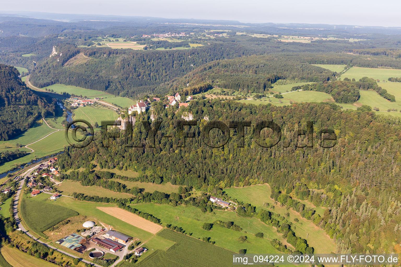 Ruins and vestiges of the former castle and fortress Ruine Schloss Hausen in Tal above the valley of the Danube in Beuron in the state Baden-Wurttemberg, Germany