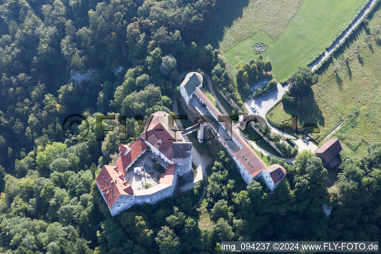 Beuron in the state Baden-Wuerttemberg, Germany viewn from the air