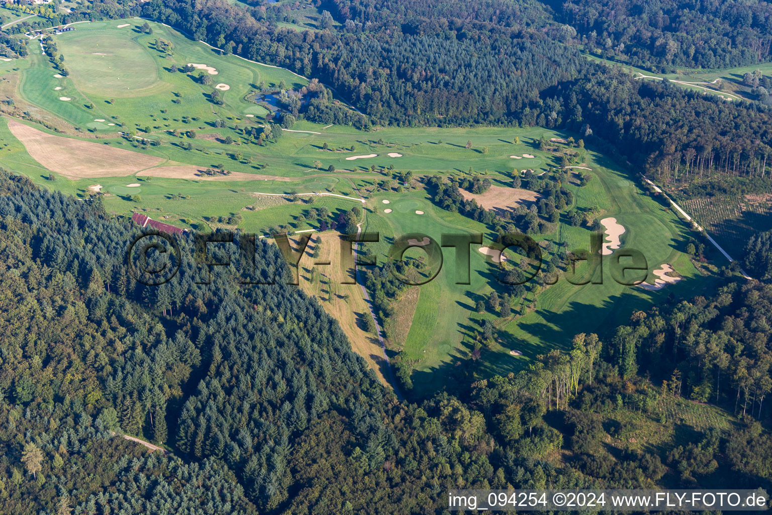 Aerial view of Schloss Langenstein, Golf Course The Country Club in Orsingen-Nenzingen in the state Baden-Wuerttemberg, Germany