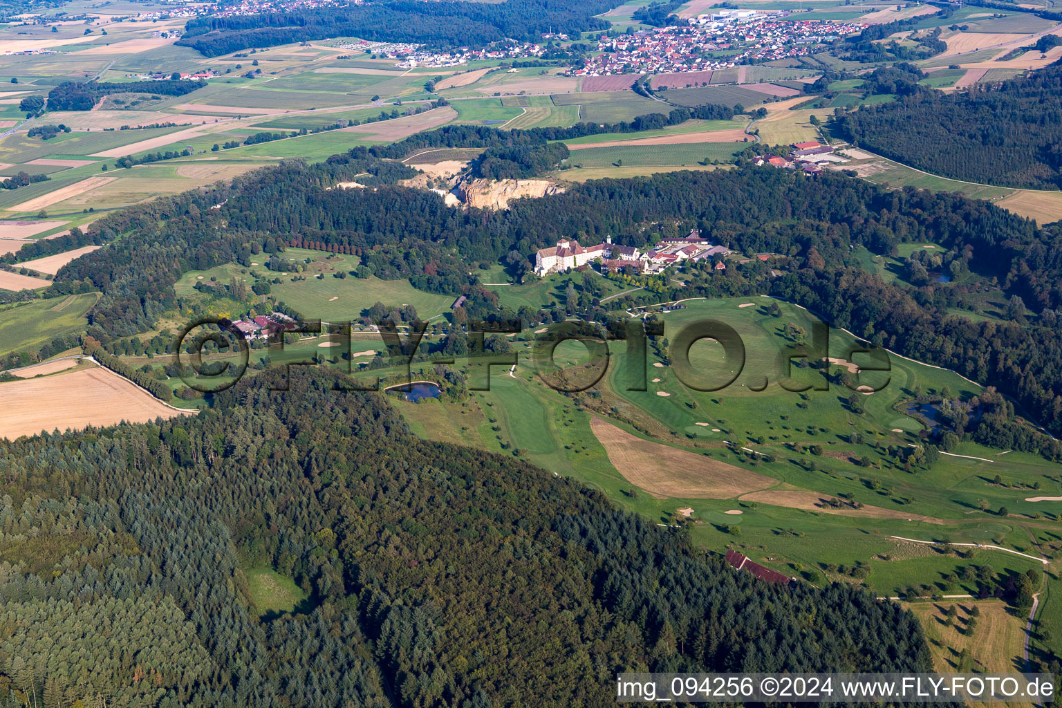 Oblique view of Schloss Langenstein, Golf Course The Country Club in Orsingen-Nenzingen in the state Baden-Wuerttemberg, Germany