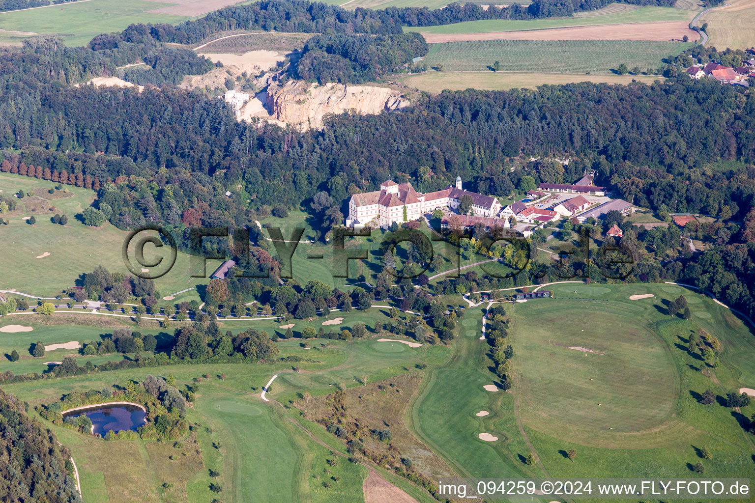 Aerial view of Grounds of the Golf course at Schloss Langenstein - Der Country Club in the district Orsingen in Orsingen-Nenzingen in the state Baden-Wurttemberg, Germany