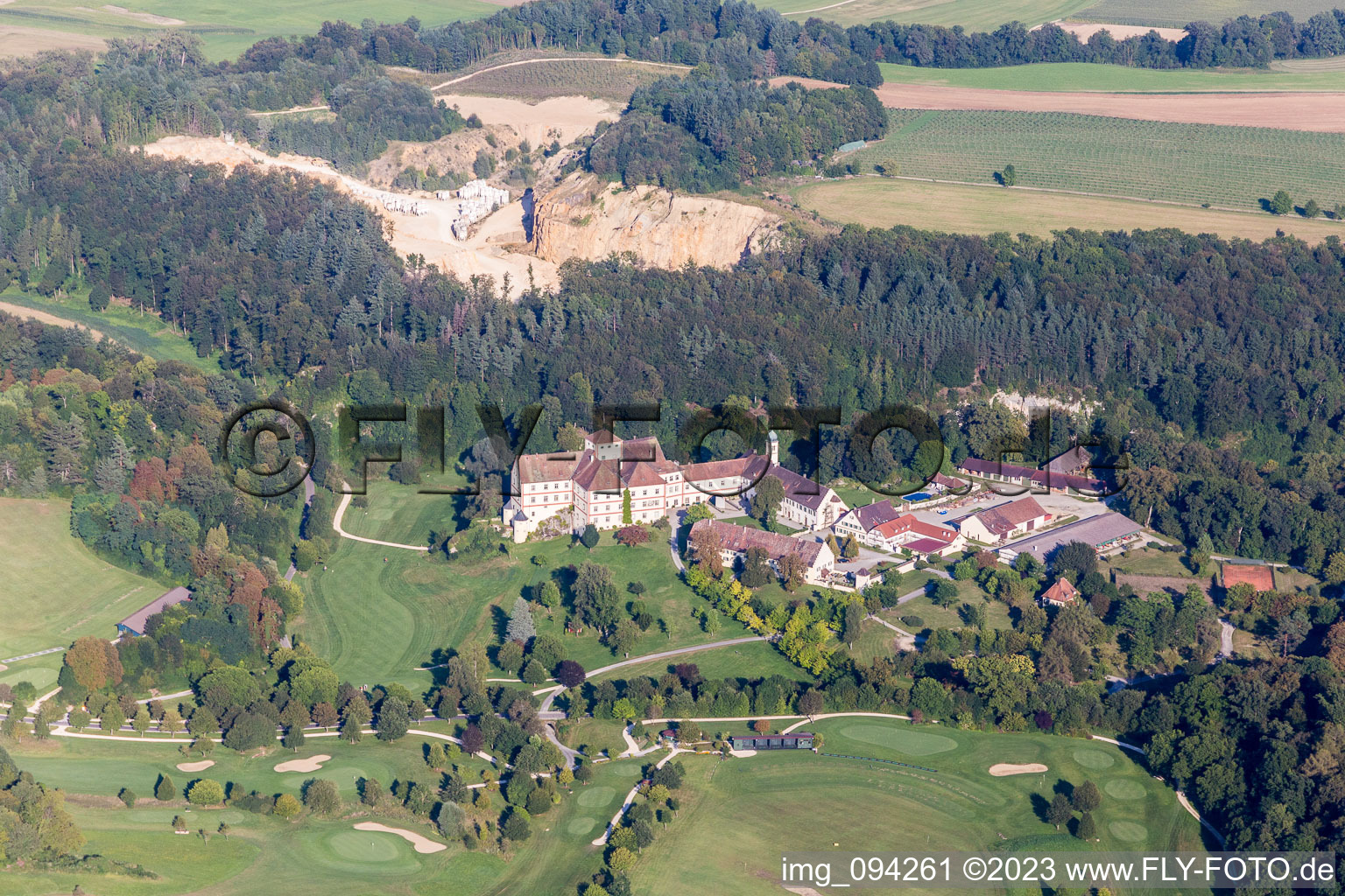 Oblique view of Grounds of the Golf course at Schloss Langenstein - Der Country Club in the district Orsingen in Orsingen-Nenzingen in the state Baden-Wurttemberg, Germany