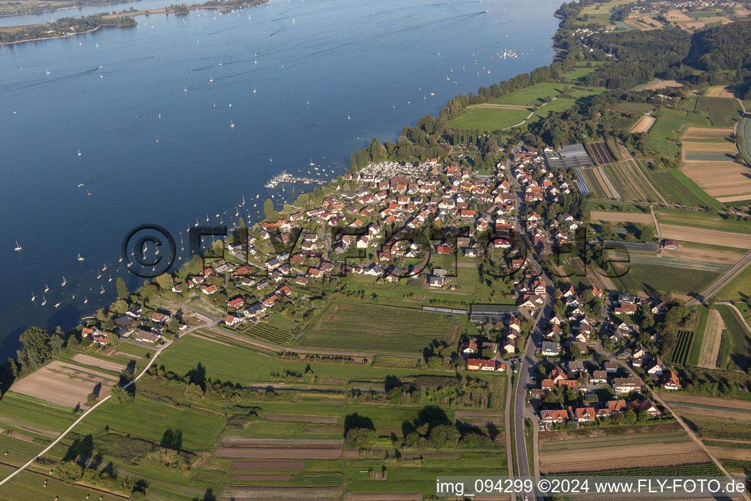 Village on the lake bank areas of Lake of Constance in the district Iznang in Moos in the state Baden-Wurttemberg, Germany