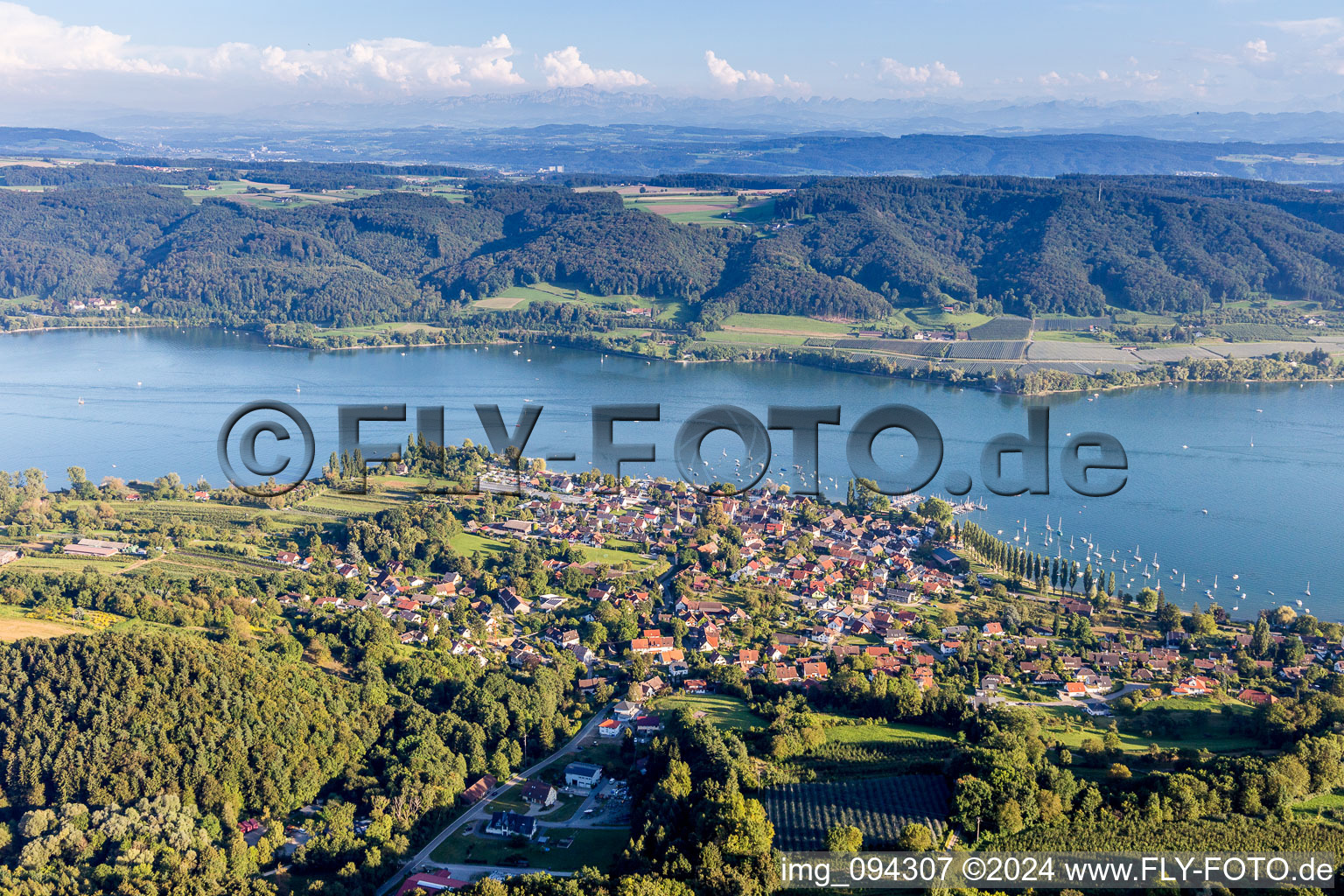 Village on the lake bank areas of Untersee in Wangen in the state Baden-Wurttemberg, Germany