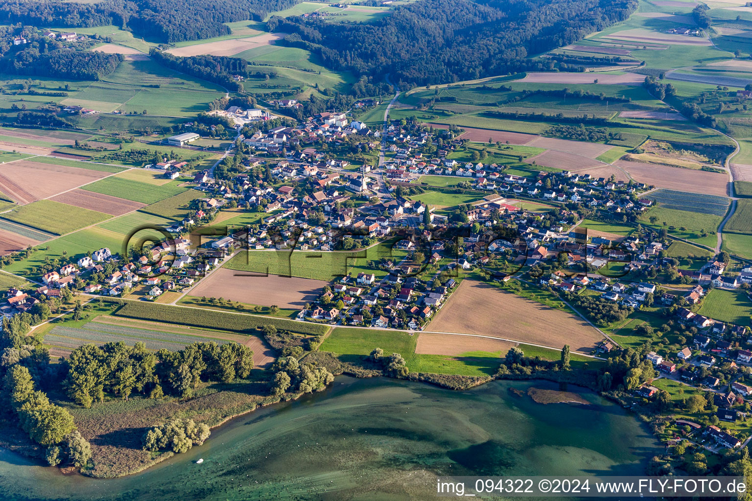 Village on the river bank areas of the Rhine river in Eschenz in the canton Thurgau, Switzerland