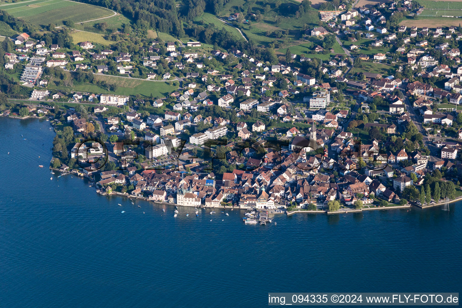 Aerial view of Village on the banks of the area Lake Constance in Steckborn in the canton Thurgau, Switzerland