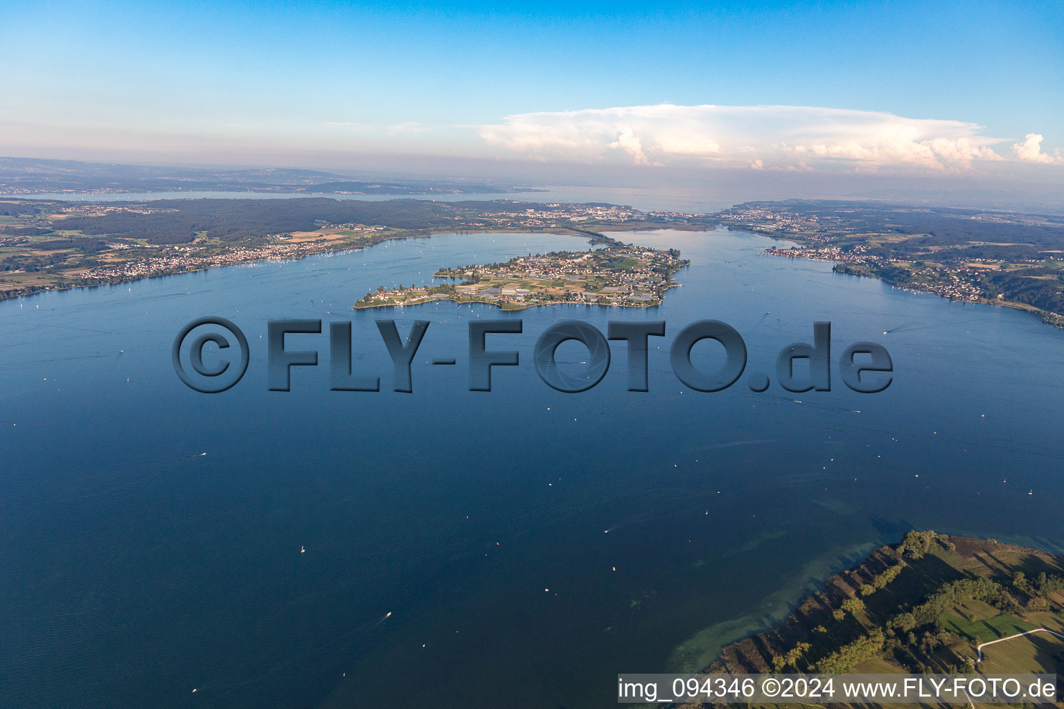 Aerial view of Reichenau in the state Baden-Wuerttemberg, Germany