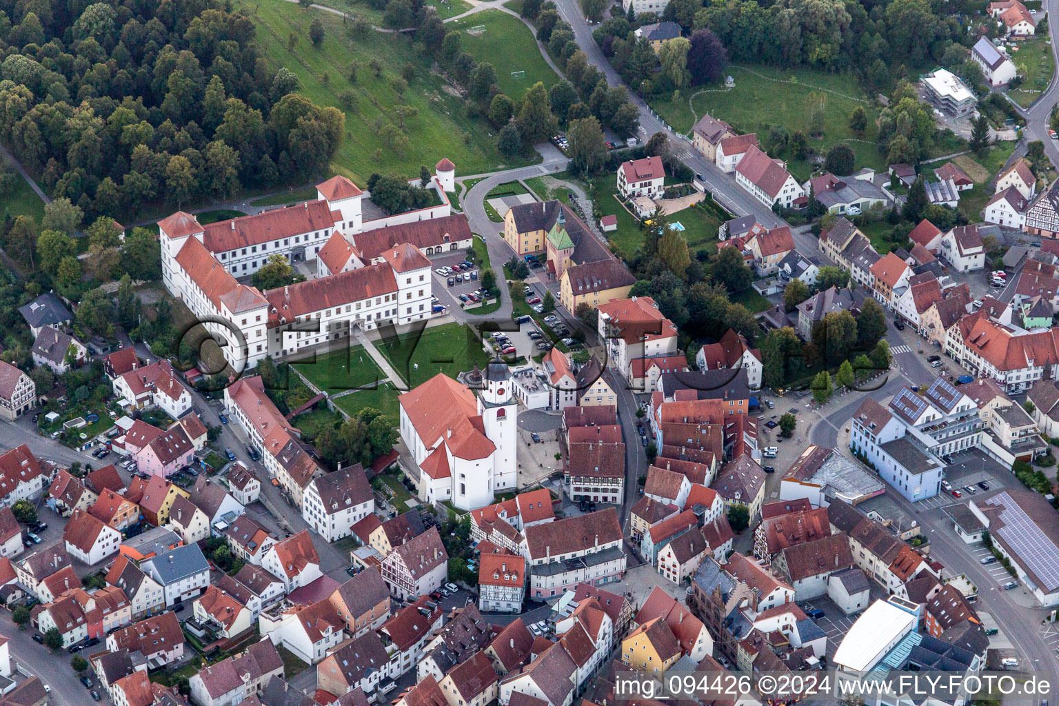 Building complex in the park of the castle Schloss Messkirch in Messkirch in the state Baden-Wurttemberg, Germany