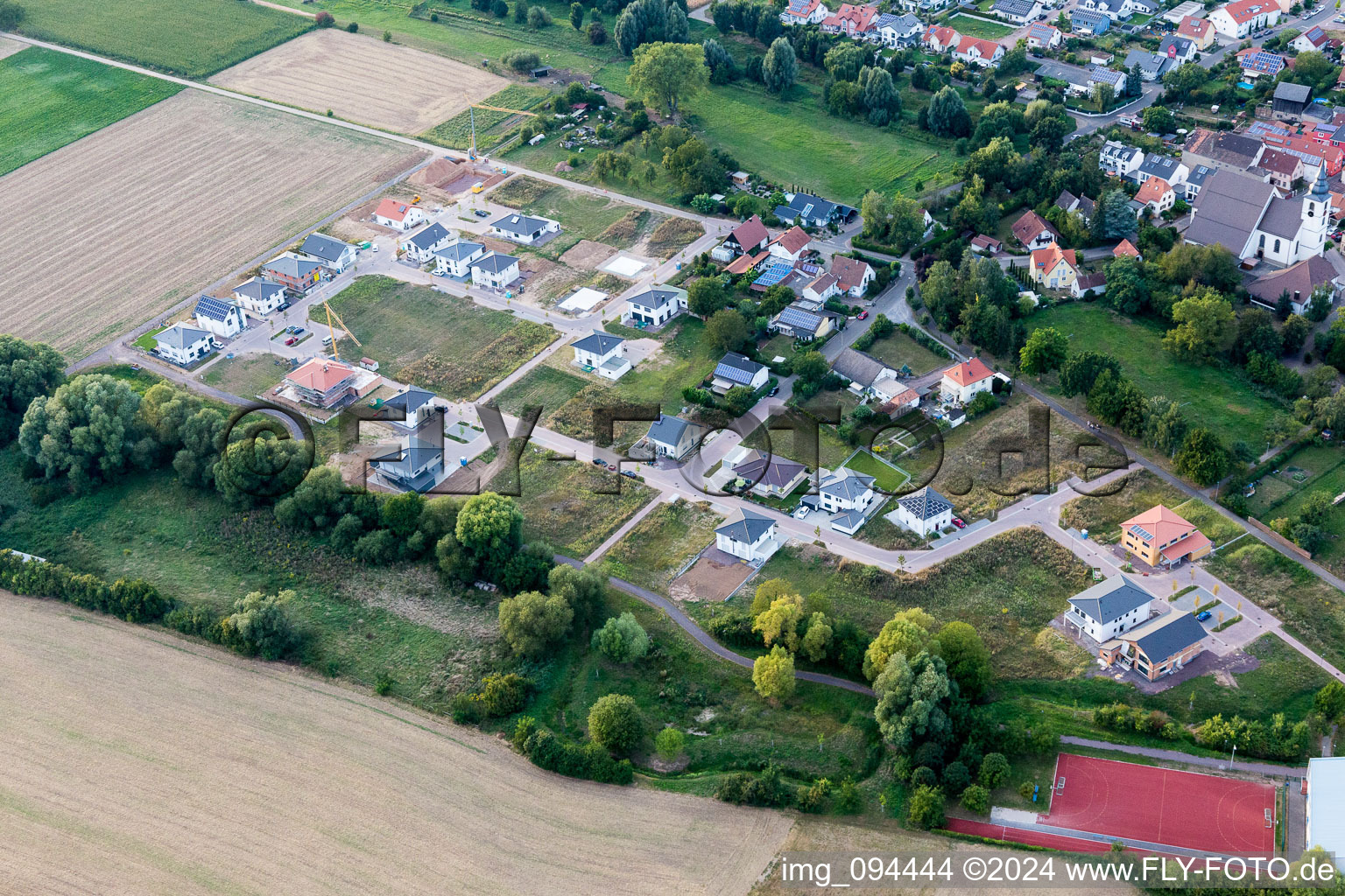 Drone recording of Offenbach an der Queich in the state Rhineland-Palatinate, Germany