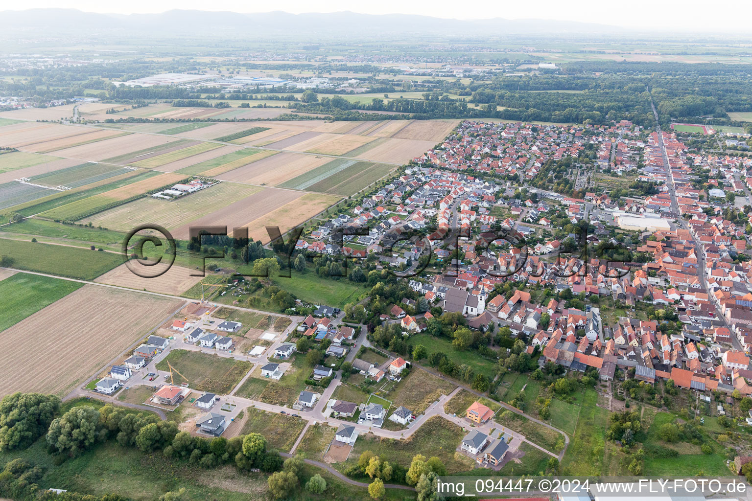 Offenbach an der Queich in the state Rhineland-Palatinate, Germany from a drone