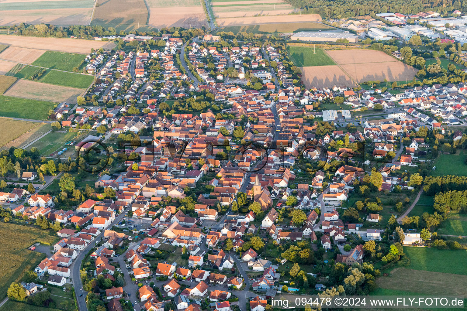 Aerial photograpy of Village - view on the edge of agricultural fields and farmland in Rohrbach in the state Rhineland-Palatinate, Germany