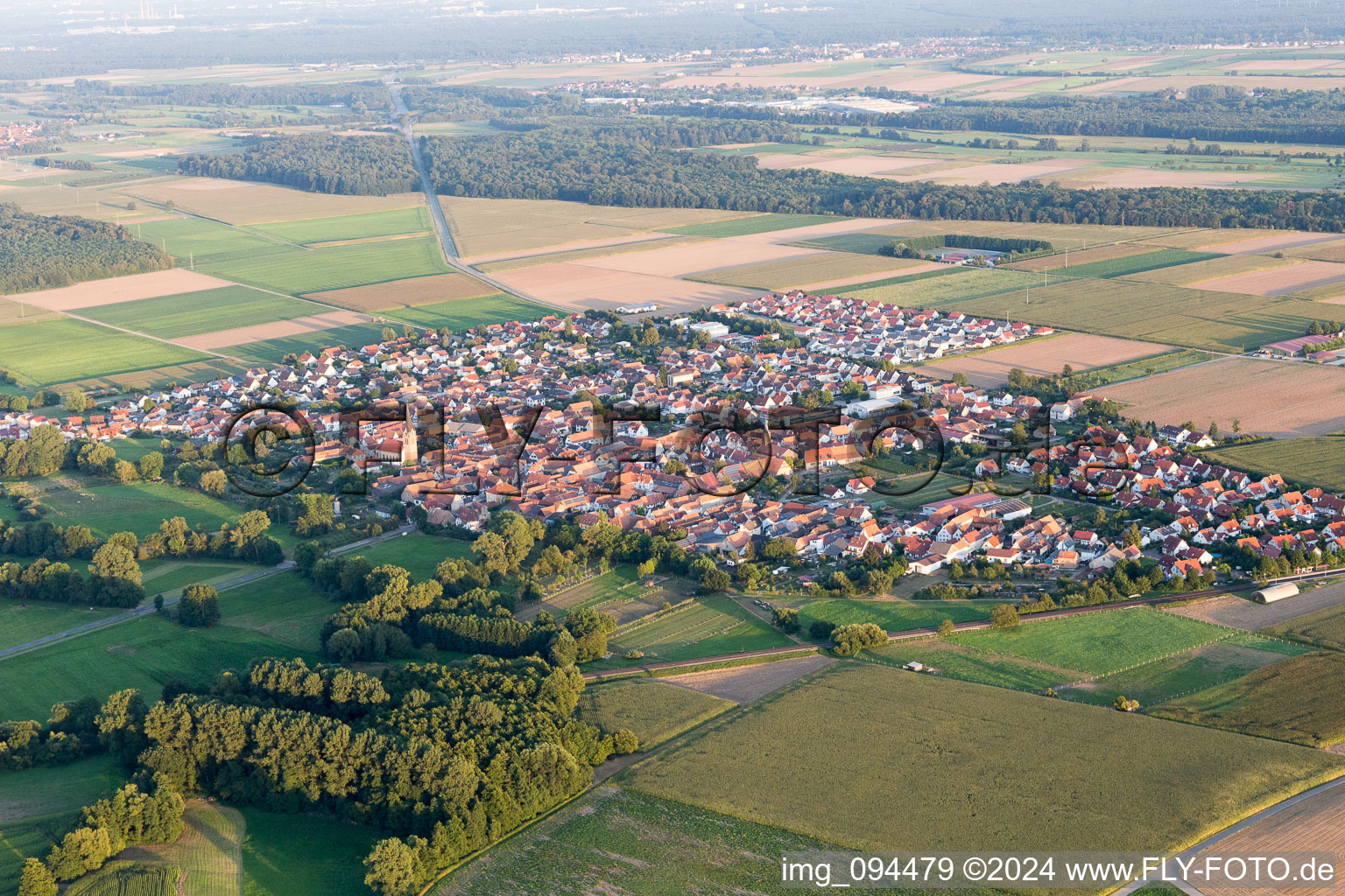 From the northwest in Steinweiler in the state Rhineland-Palatinate, Germany from the plane