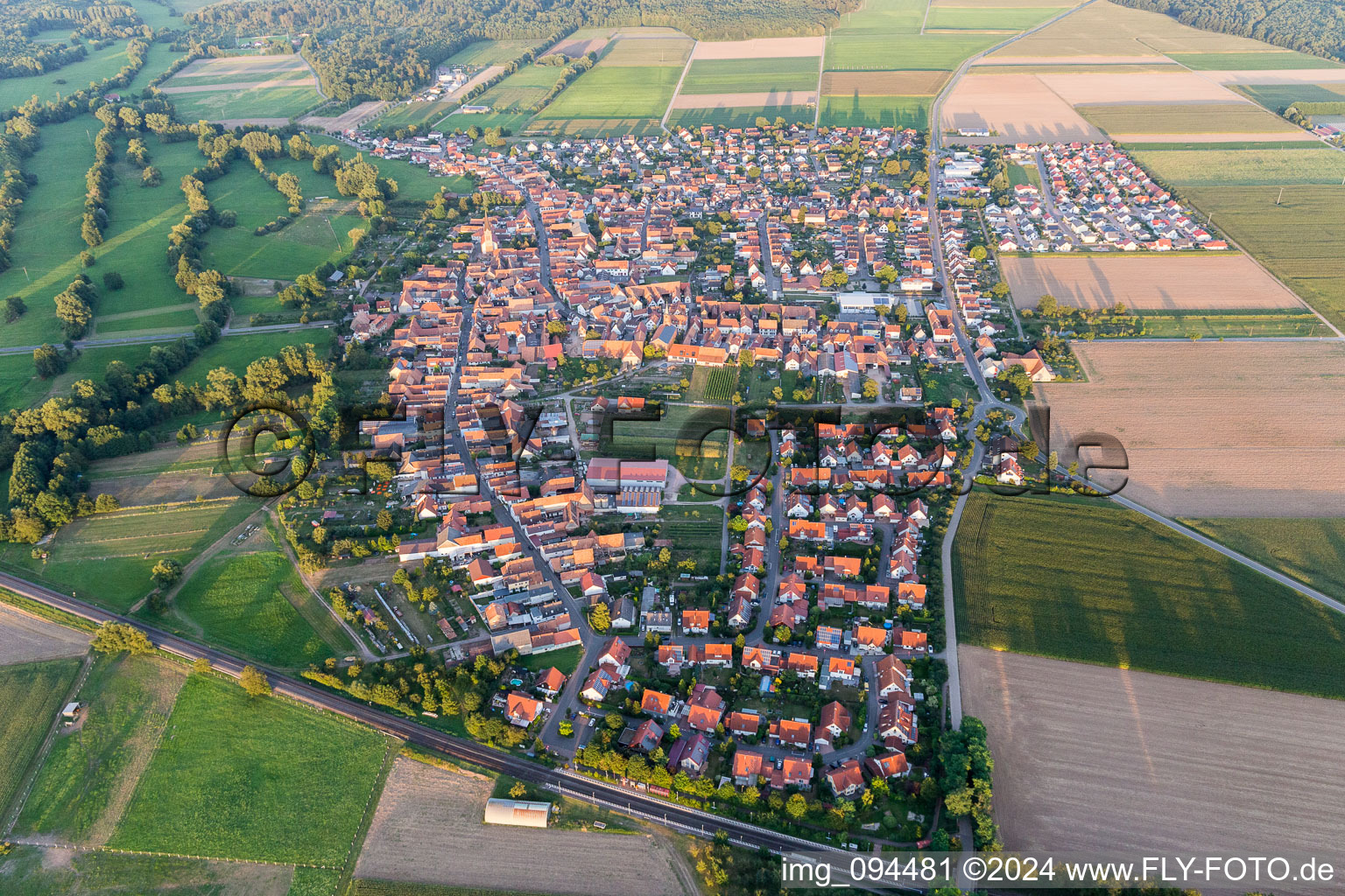 Aerial photograpy of Village view in Steinweiler in the state Rhineland-Palatinate, Germany