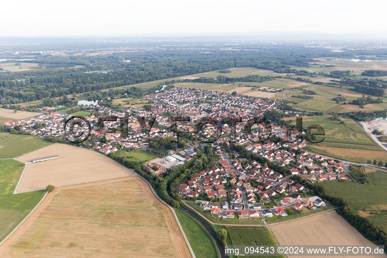 Drone recording of Leimersheim in the state Rhineland-Palatinate, Germany