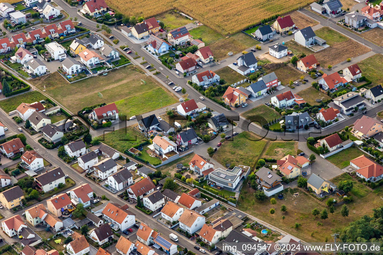 District Hardtwald in Neupotz in the state Rhineland-Palatinate, Germany from the drone perspective