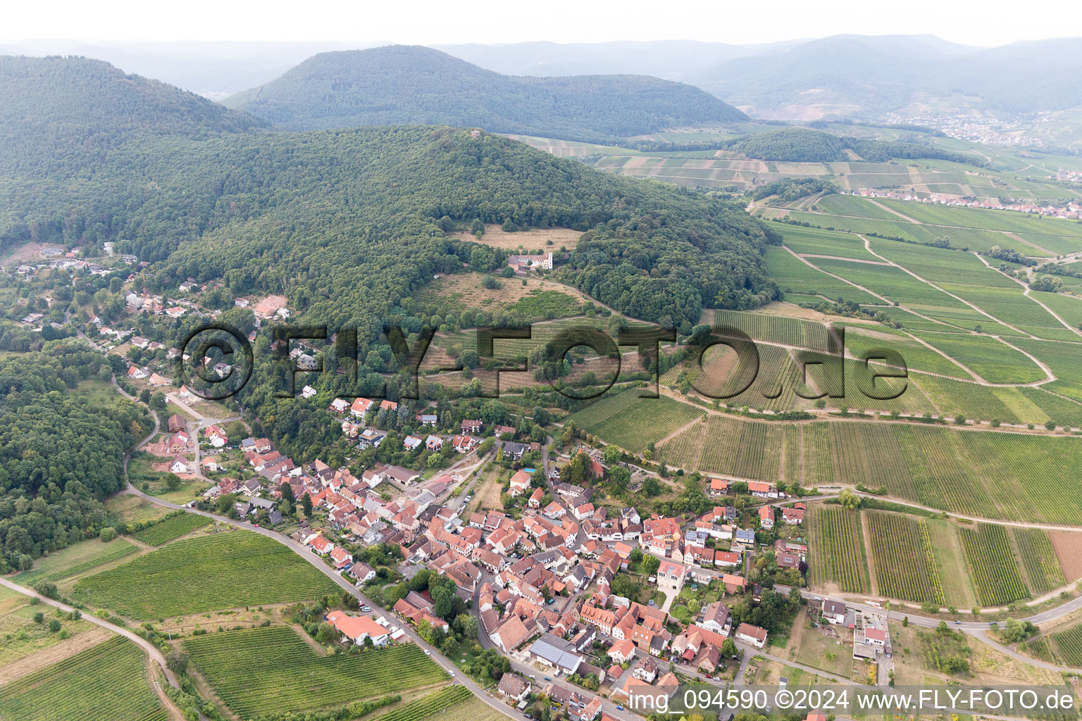 Leinsweiler in the state Rhineland-Palatinate, Germany seen from a drone