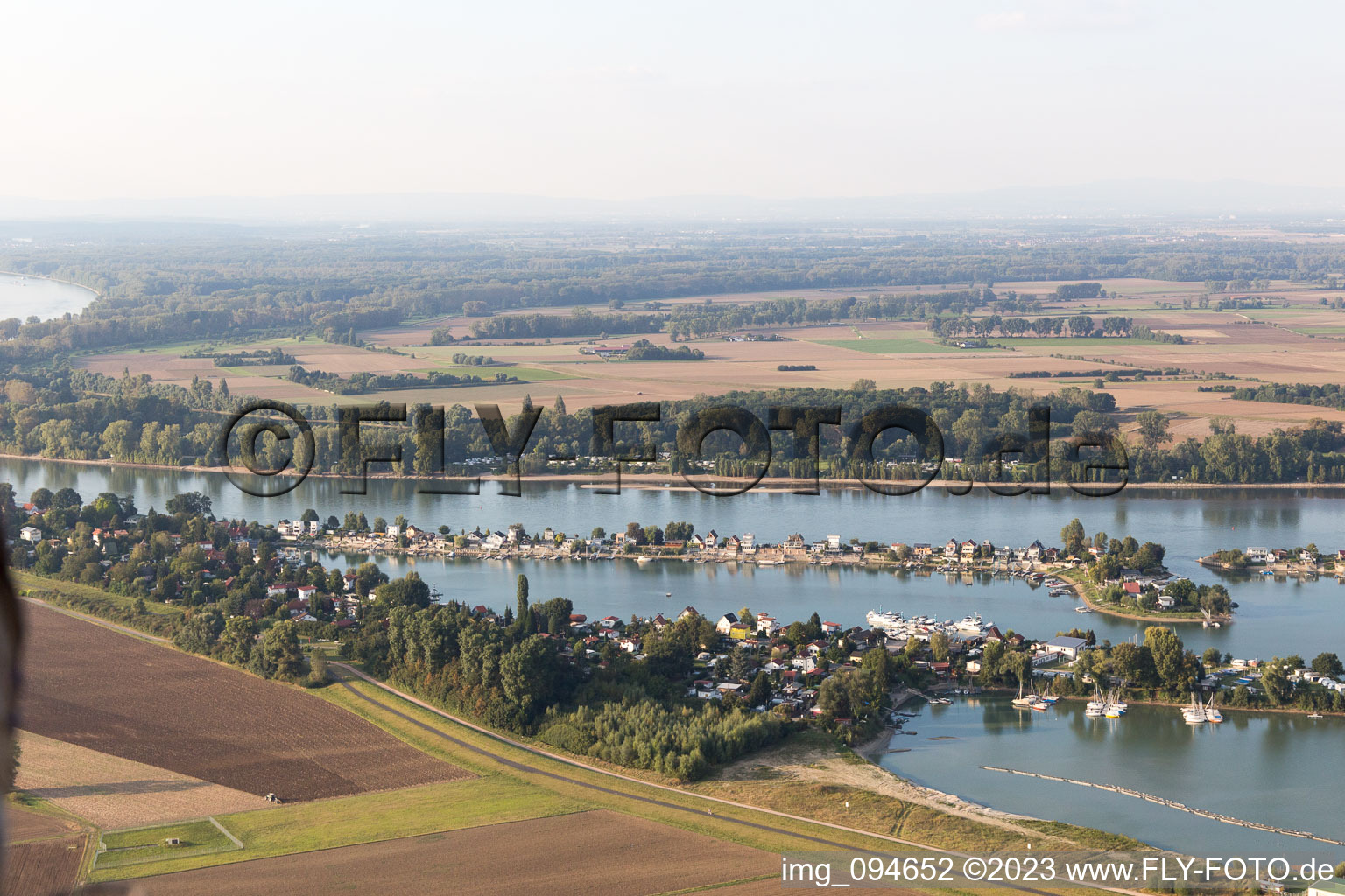 Eicher See weekend house area in Hamm Am Rhein in Eich in the state Rhineland-Palatinate, Germany out of the air