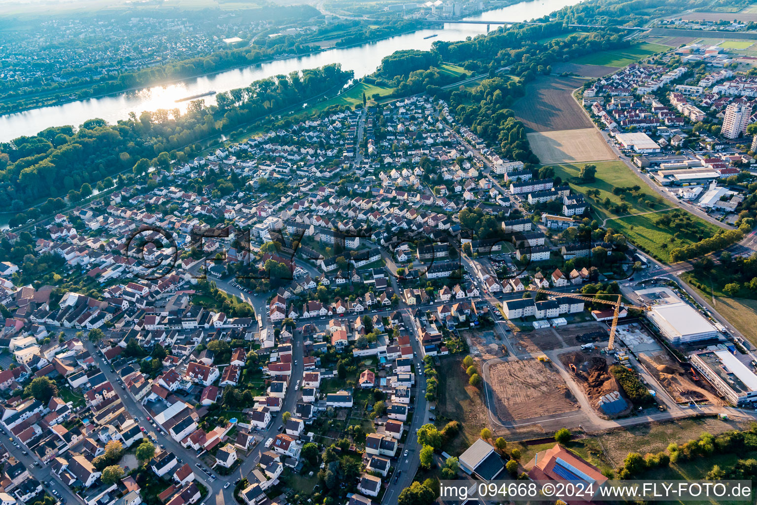 Aerial view of Ginsheim-Gustavsburg in the state Hesse, Germany