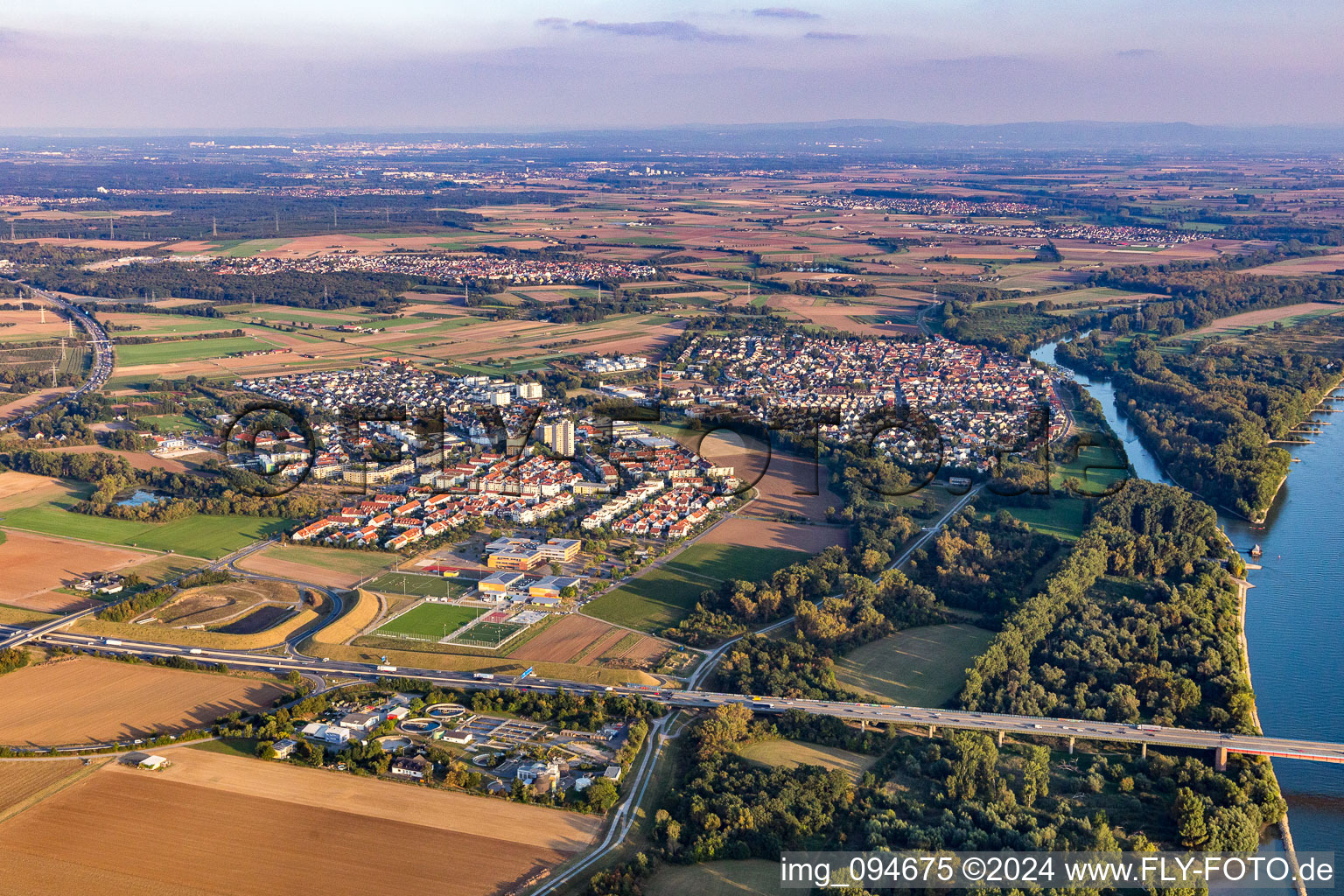 Aerial view of Ginsheim in Ginsheim-Gustavsburg in the state Hesse, Germany