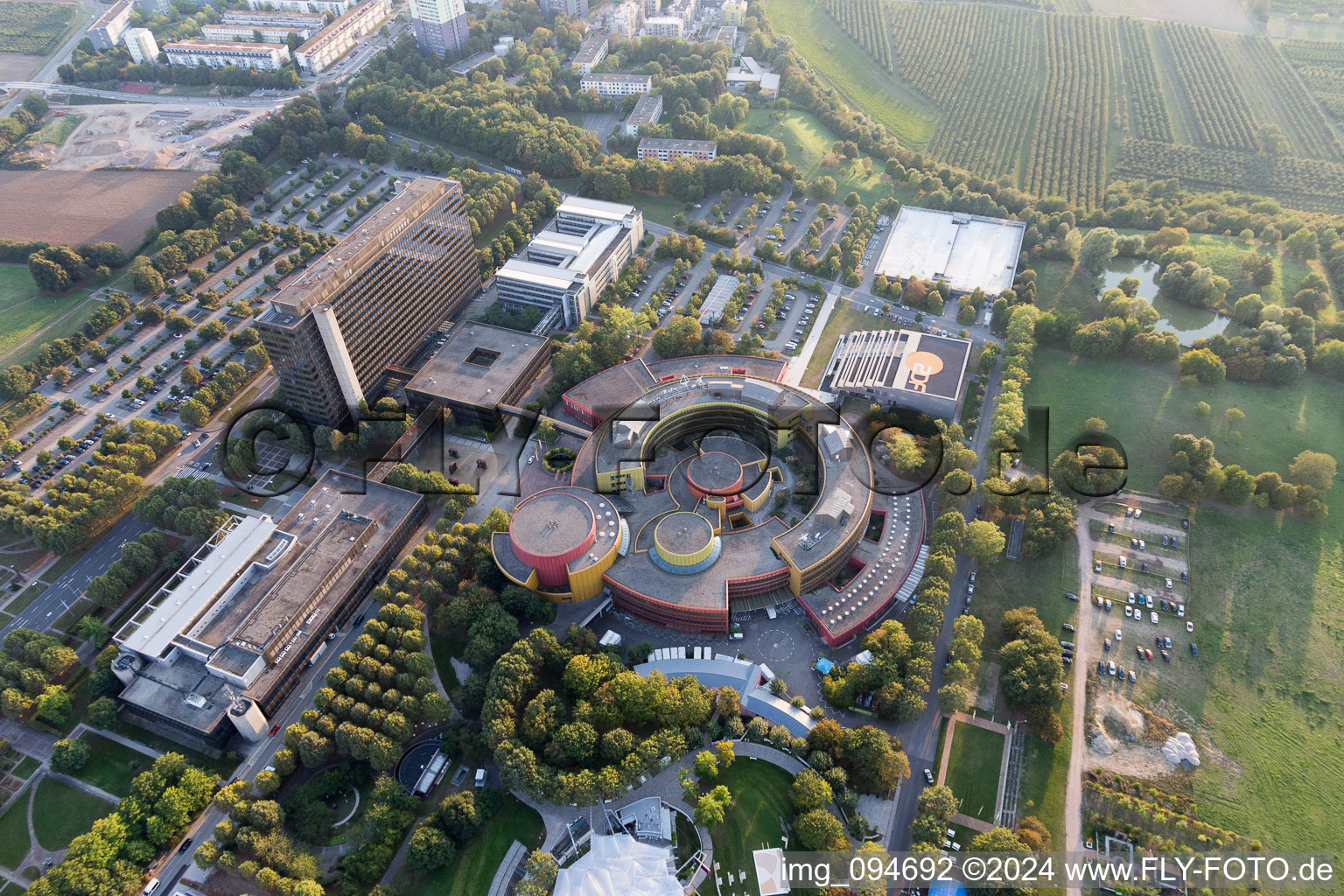 Aerial photograpy of ZDF in the district Lerchenberg in Mainz in the state Rhineland-Palatinate, Germany