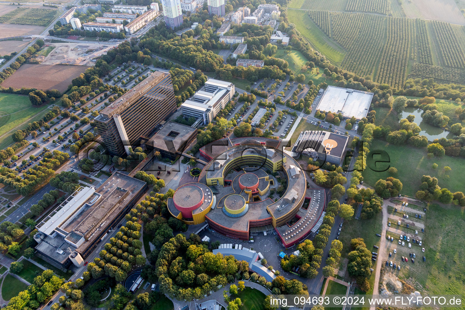 Complex of buildings broadcasting center ZDF and ZDF-Fernsehgarten in Mainz in the state Rhineland-Palatinate