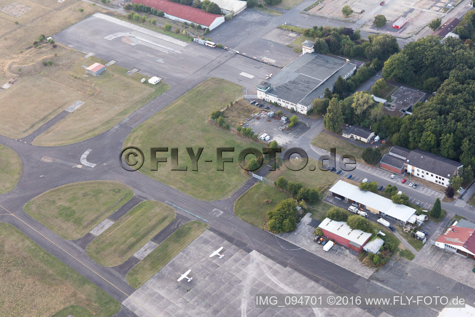Aerial view of Mainz-Finten, airport in Finten in the state Rhineland-Palatinate, Germany