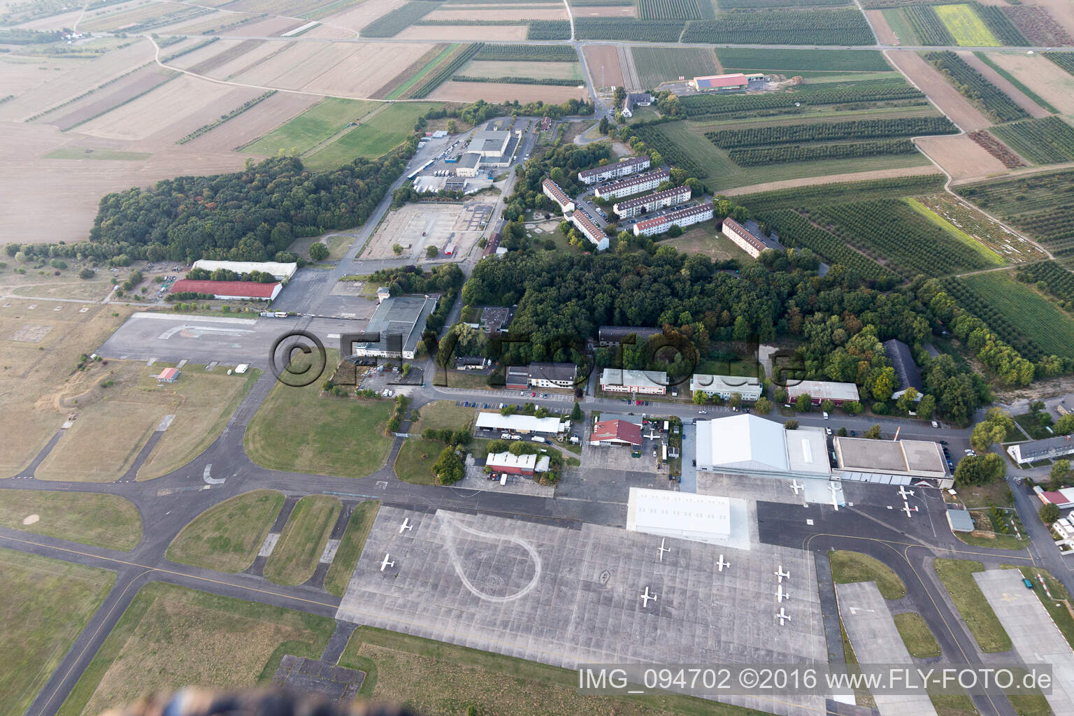 Aerial photograpy of Mainz-Finten, airport in Finten in the state Rhineland-Palatinate, Germany