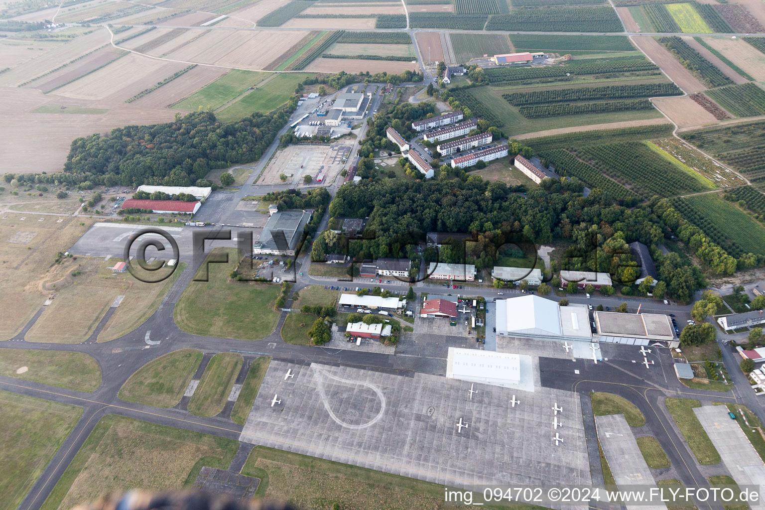 Aerial photograpy of Mainz-Finten, airport in Finten in the state Rhineland-Palatinate, Germany