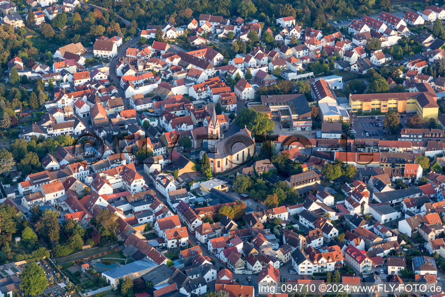 Church building in St. Georg Old Town- center of downtown in Nieder-Olm in the state Rhineland-Palatinate, Germany