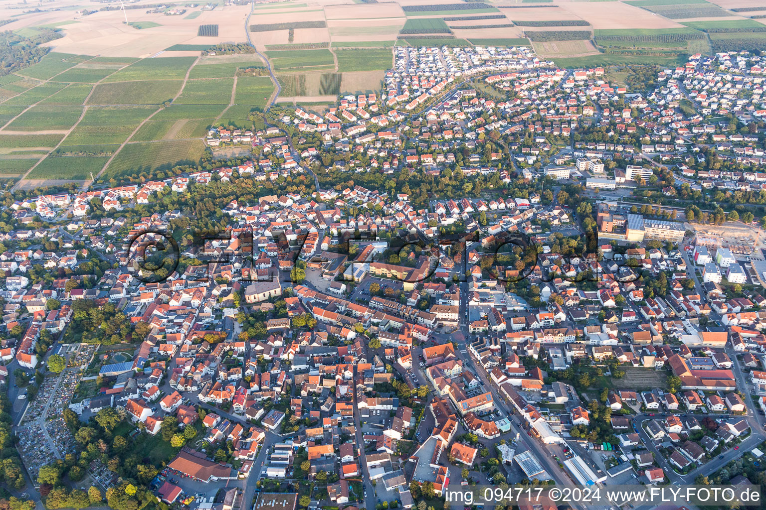 Town View of the streets and houses of the residential areas in Nieder-Olm in the state Rhineland-Palatinate, Germany