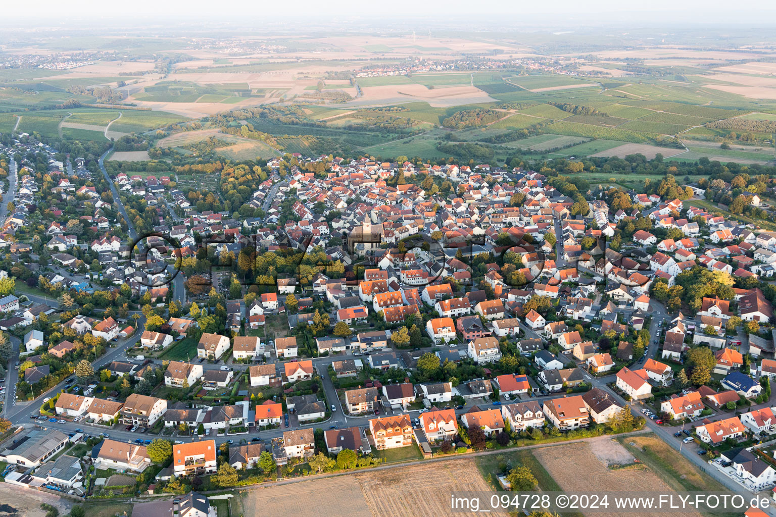 Aerial view of Zornheim in the state Rhineland-Palatinate, Germany