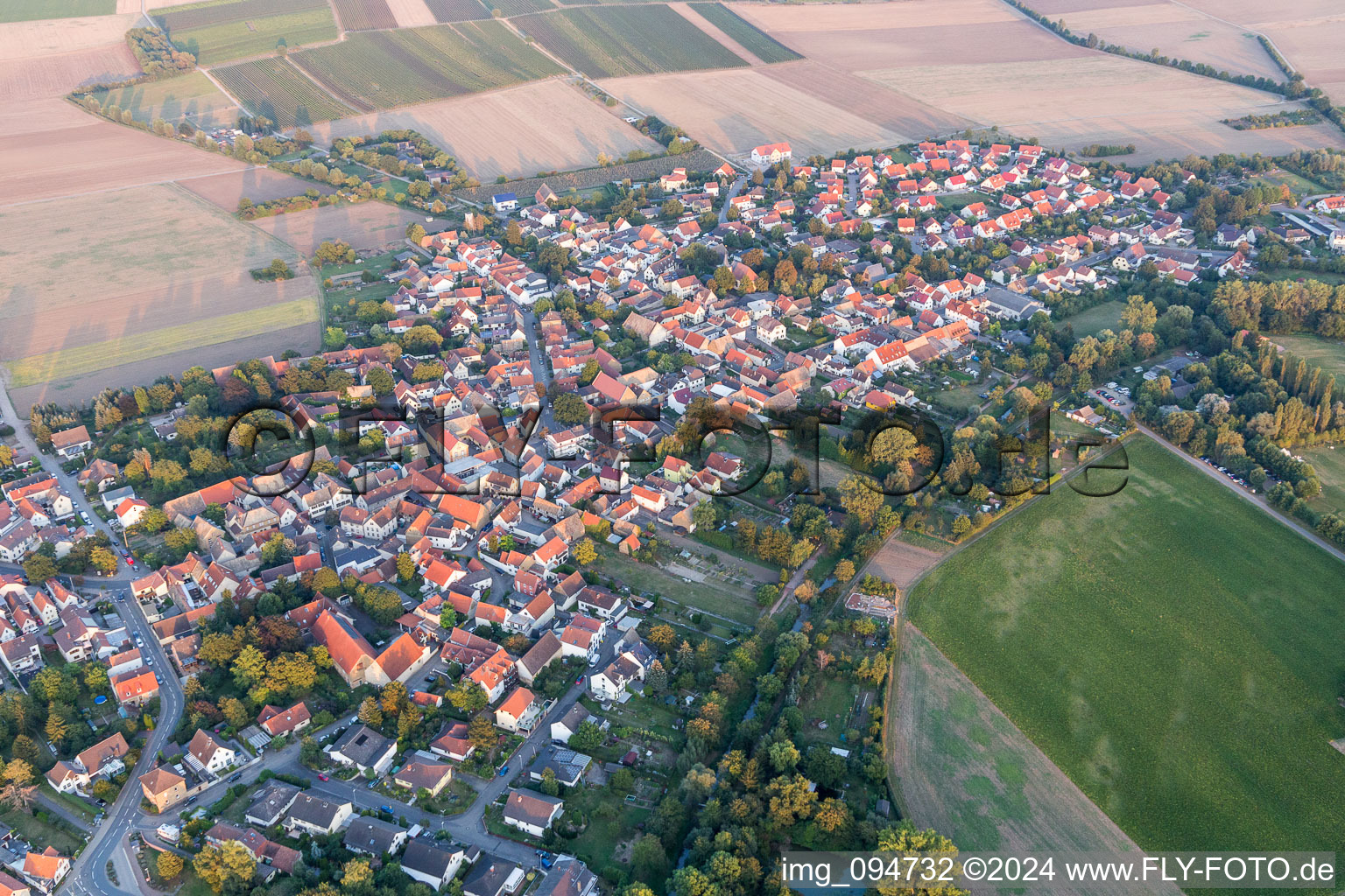 Town View of the streets and houses of the residential areas in Hahnheim in the state Rhineland-Palatinate, Germany