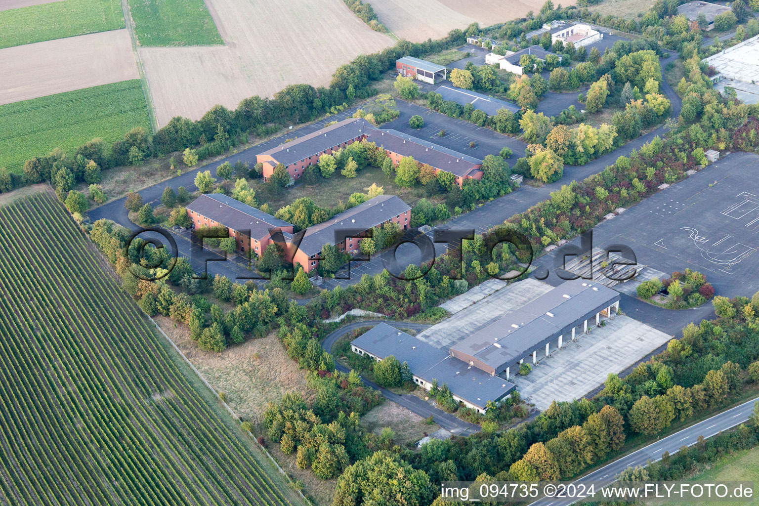 Conversion surfaces on the renatured site of the former barracks and military - real estate in Dexheim in the state Rhineland-Palatinate, Germany