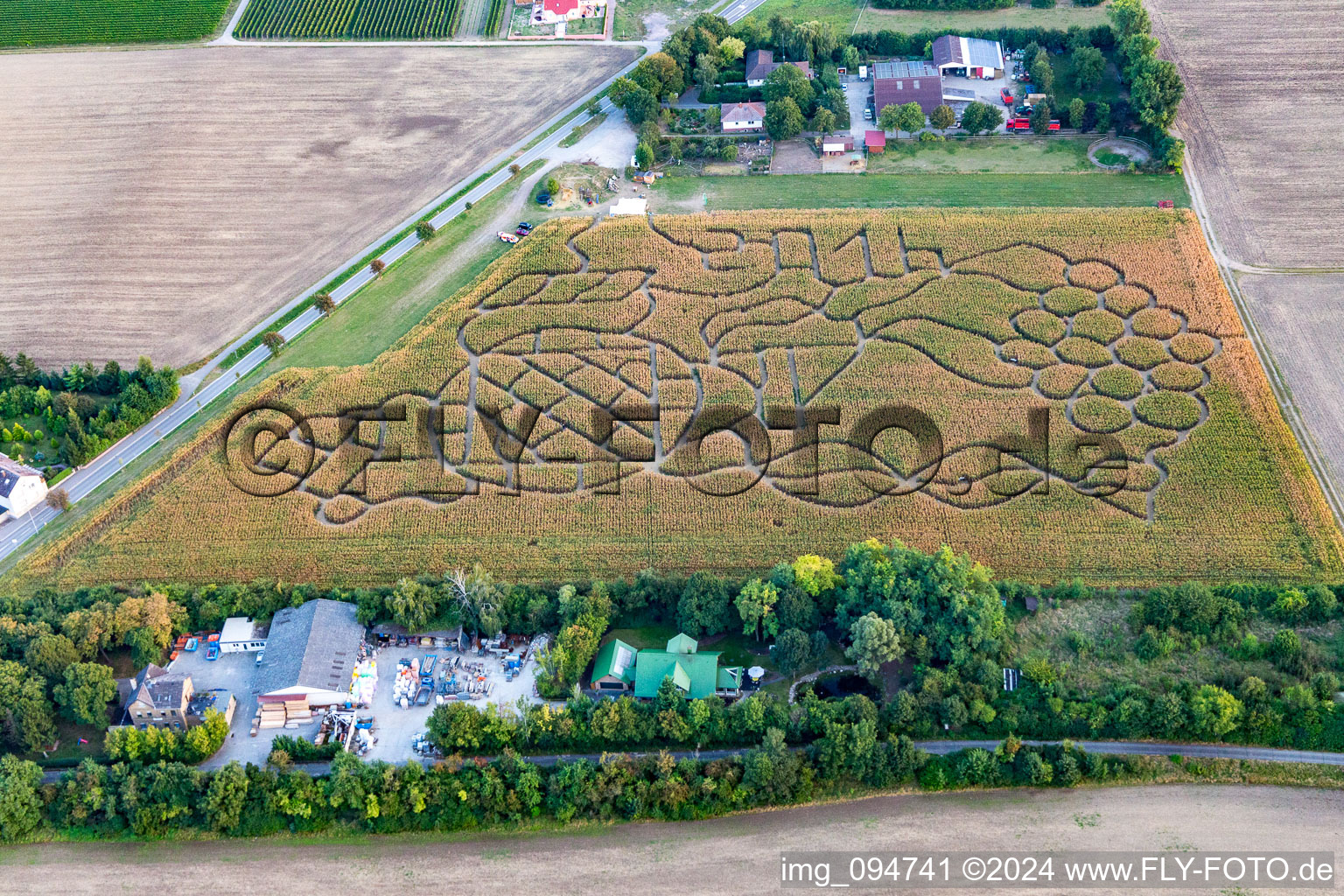 Aerial photograpy of Corn maze in Dalheim in the state Rhineland-Palatinate, Germany