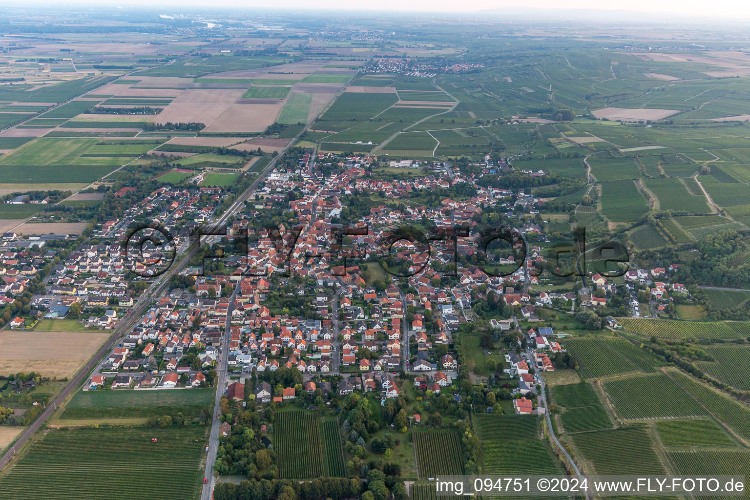 Aerial view of Alsheim in the state Rhineland-Palatinate, Germany