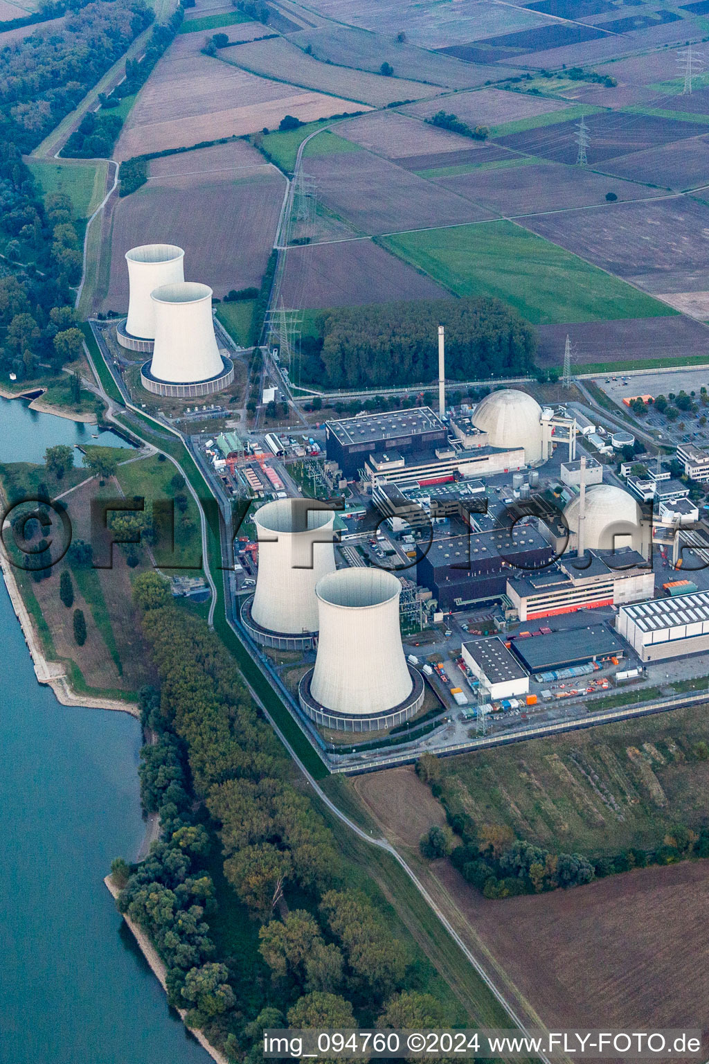 Nuclear power plant in the district Wattenheim in Biblis in the state Hesse, Germany from a drone