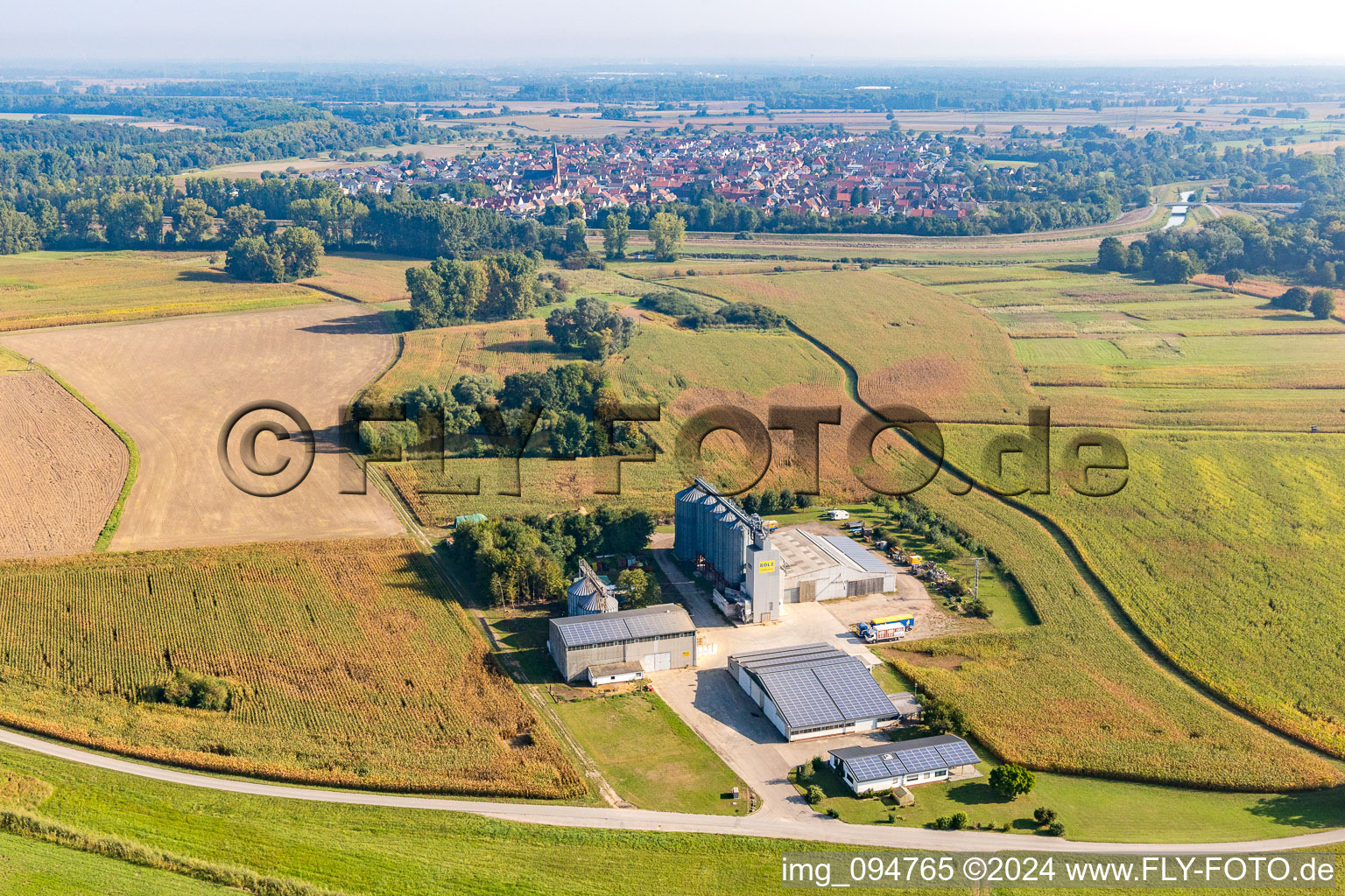 Aerial view of Bolz Landhandel in the district Rußheim in Dettenheim in the state Baden-Wuerttemberg, Germany