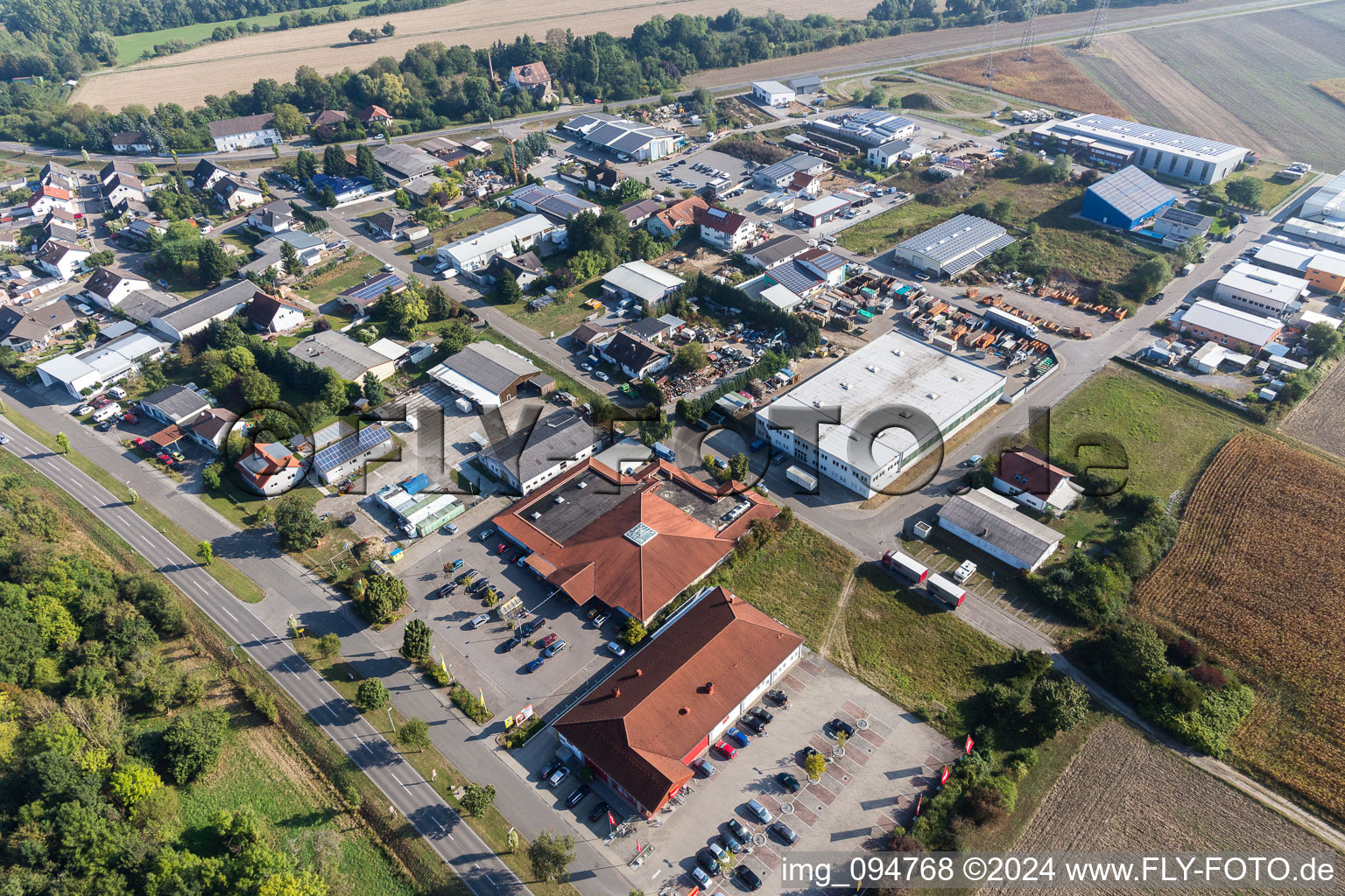 Industrial estate and company settlement South in the district Russheim in Dettenheim in the state Baden-Wurttemberg, Germany