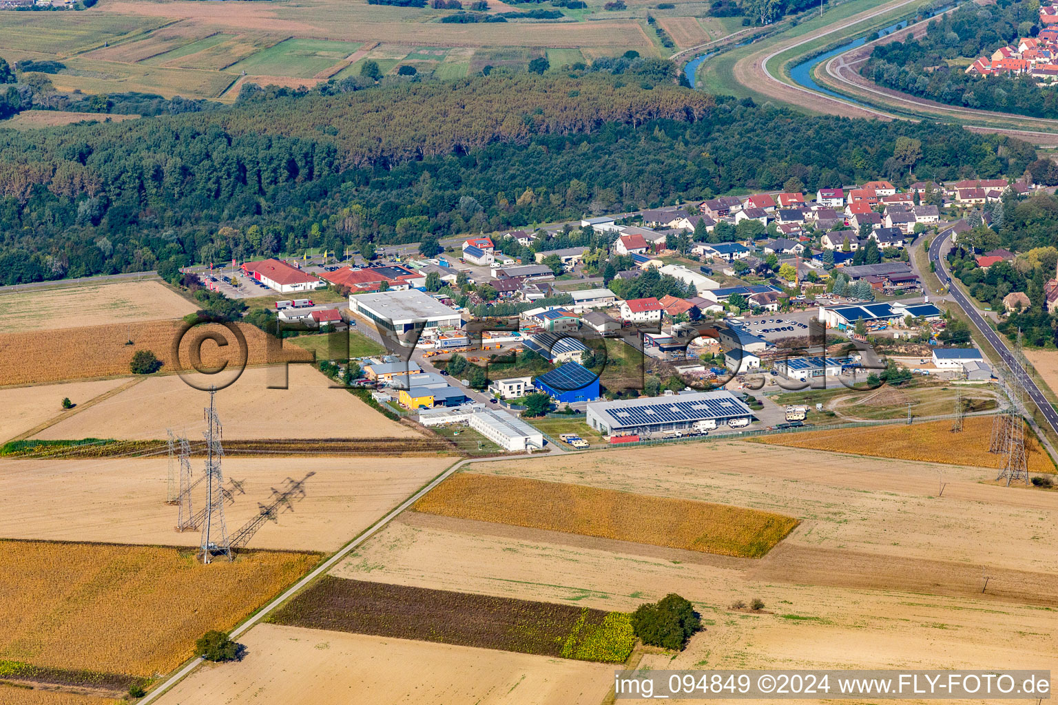 Krautstückerweg commercial area in the district Rußheim in Dettenheim in the state Baden-Wuerttemberg, Germany