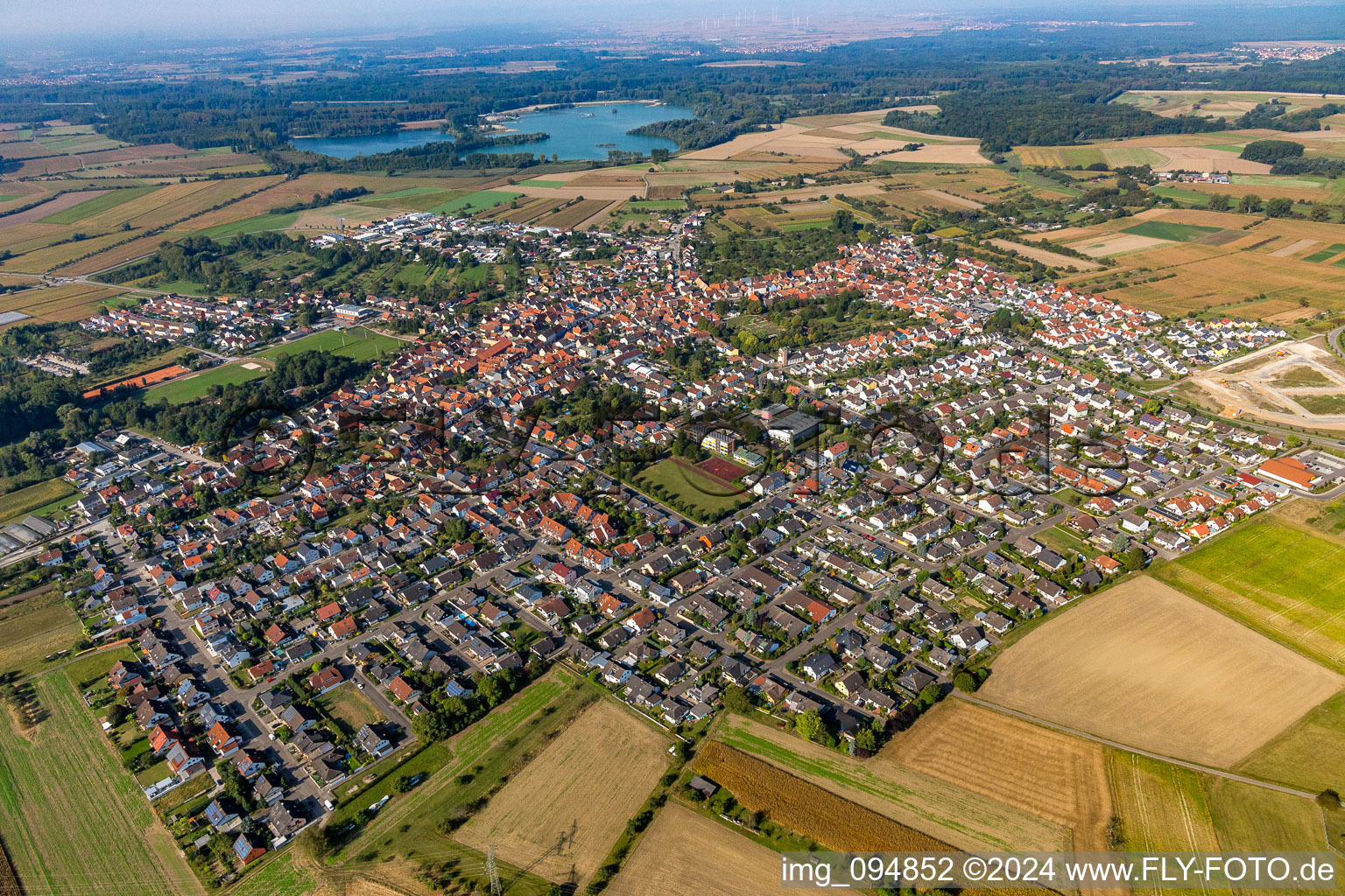 From the east in the district Liedolsheim in Dettenheim in the state Baden-Wuerttemberg, Germany