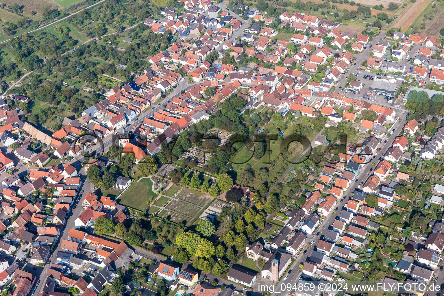 Grave rows on the grounds of the cemetery in Dettenheim in the state Baden-Wurttemberg, Germany