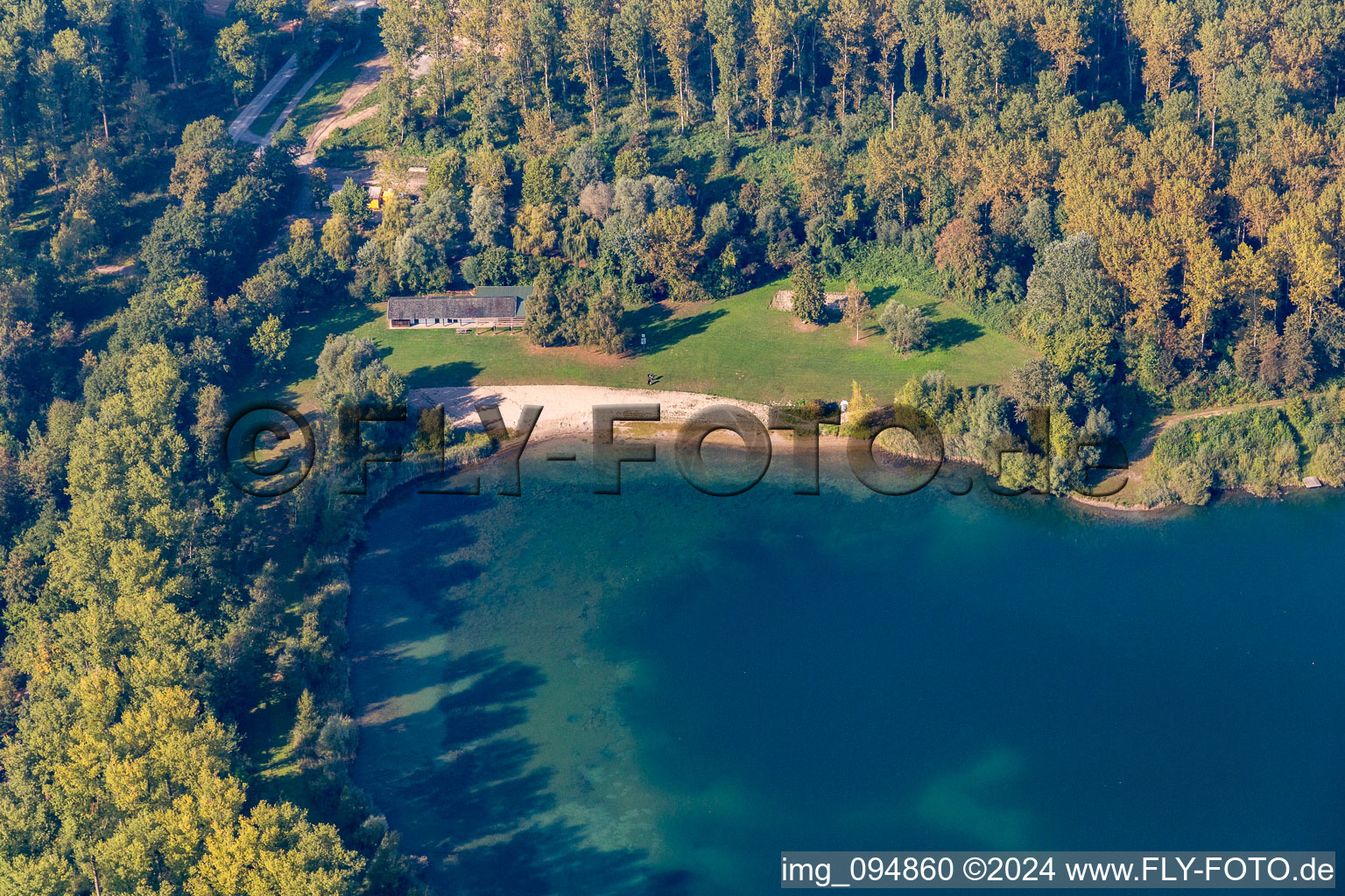 Beach at the bathing lake Giesen in Linkenheim-Hochstetten in the state Baden-Wuerttemberg, Germany