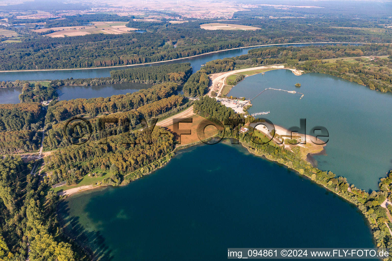 Quarry ponds on the banks of the Rhine in the district Liedolsheim in Dettenheim in the state Baden-Wuerttemberg, Germany